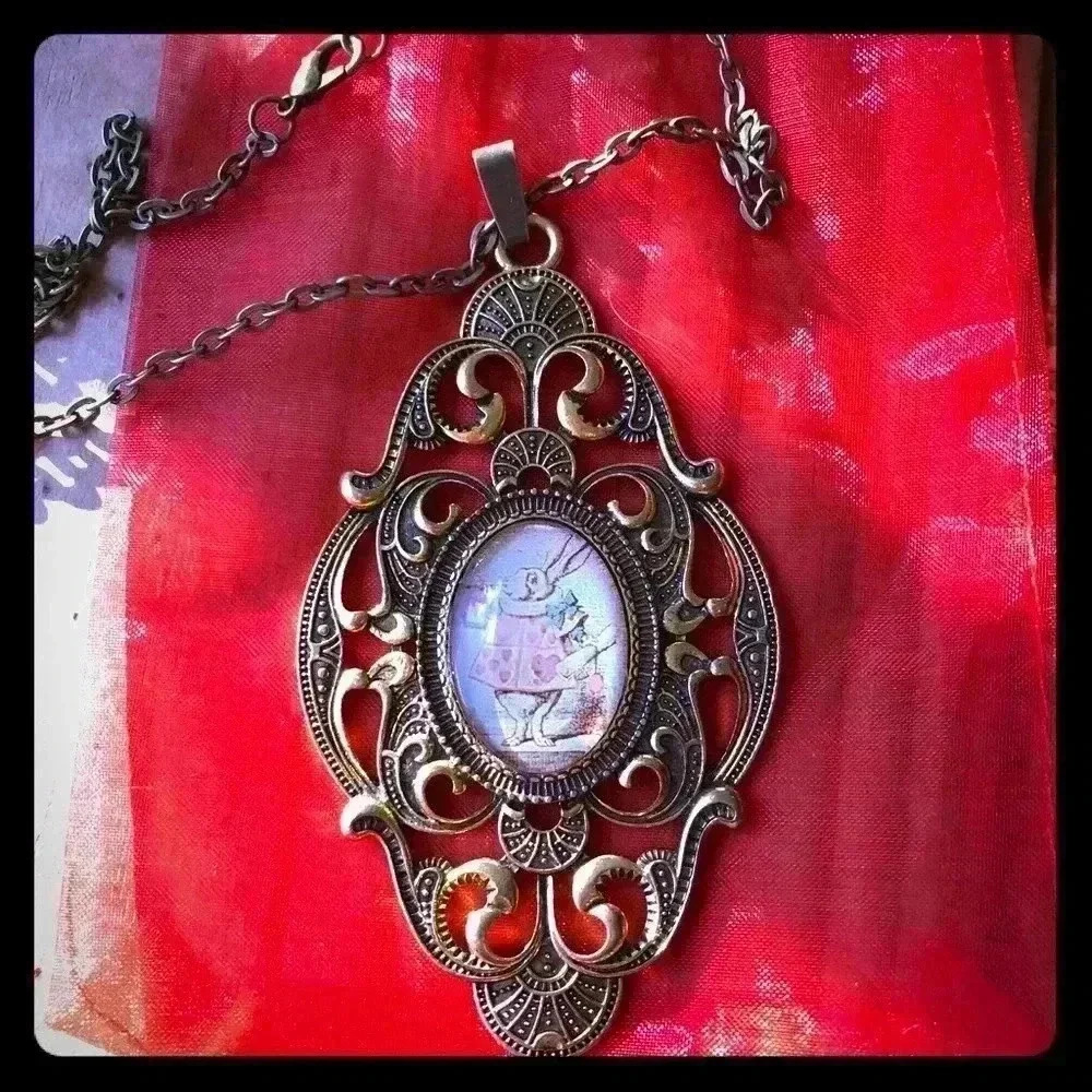 Large Alice In Wonderland Pendant with Chain NEW
